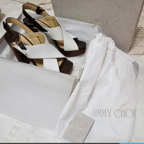 🎉EUC JIMMY CHOO AIX BLOCK HEEL PLATFORM SANDALS WITH BOX DUSTBAG - Picture 2 of 9
